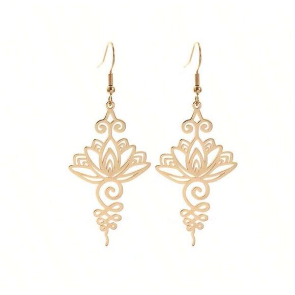 Lotus Flower Stainless Steel Earrings Zen Jewelry New - Picture 1 of 5